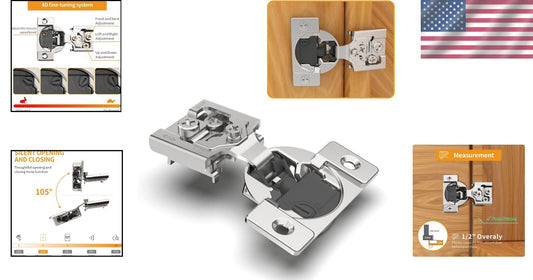 50 Pack 1/2" Soft Close Concealed Hinges with Adjustable Speed & 105° Angle