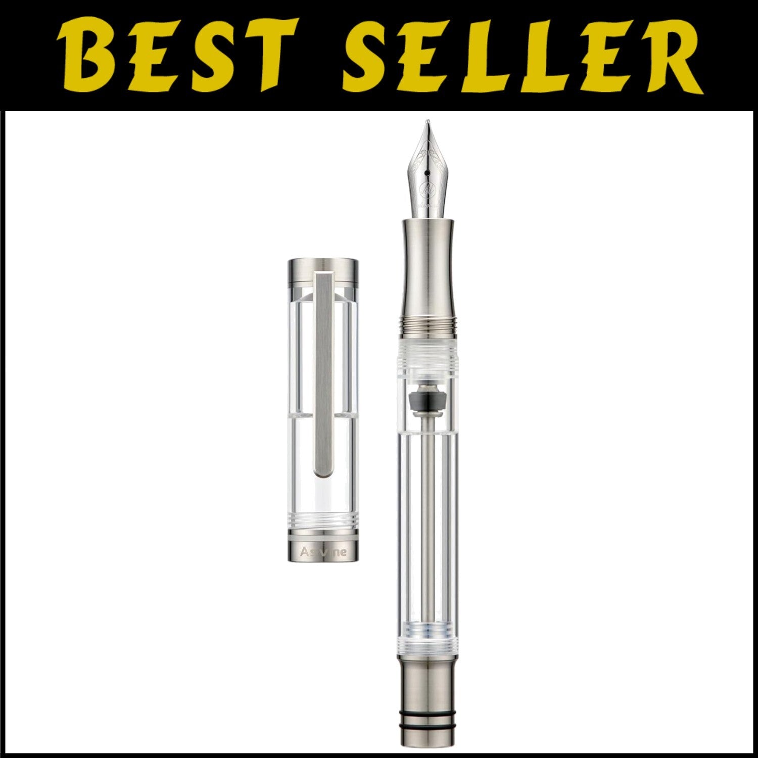 Elegant Clear Acrylic and Titanium Fountain Pen with Extra Fine Writing Tip