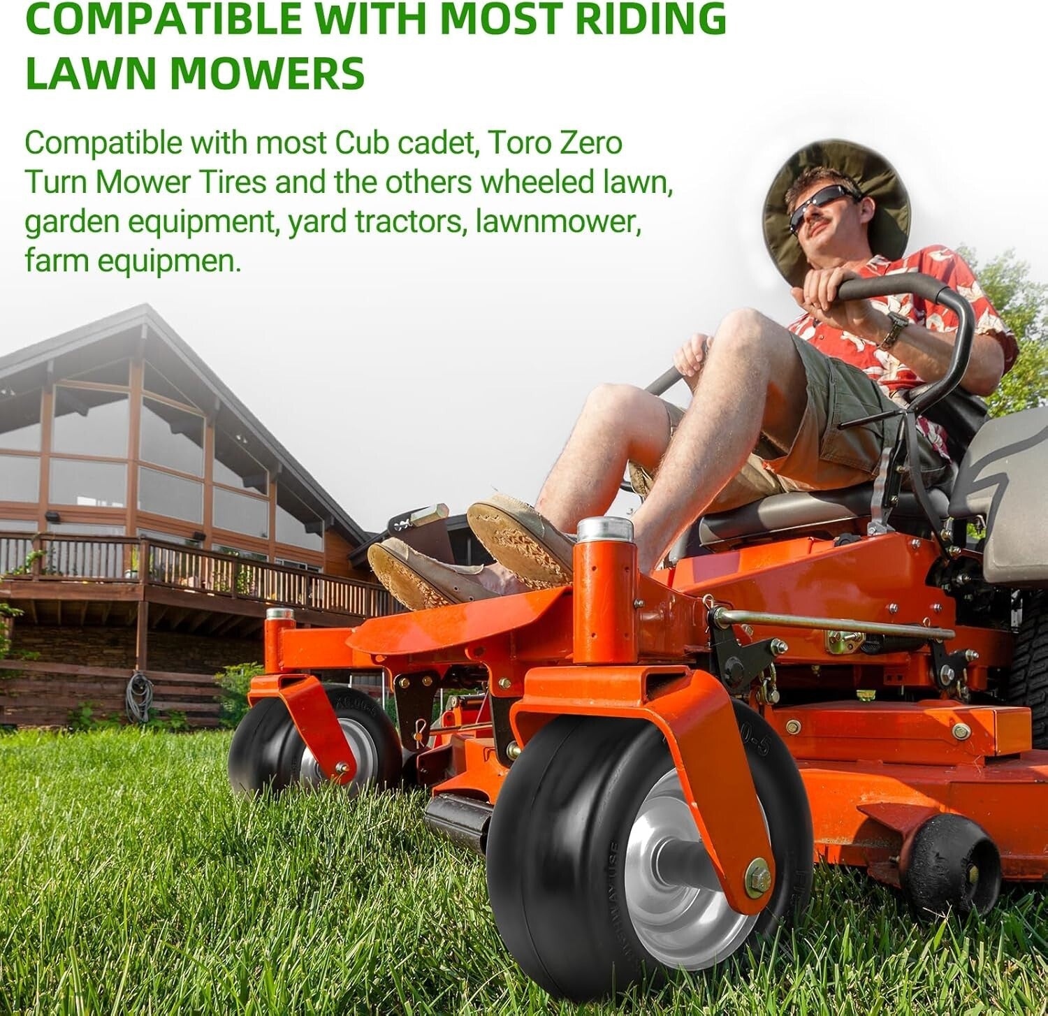 11" Flat-Free Lawn Mower Wheel & Tire Set - Includes Bushings & Spacers