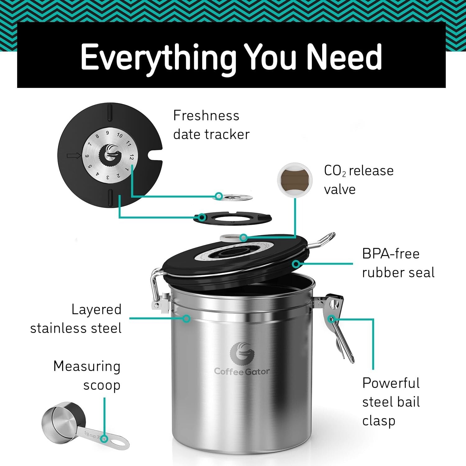 2-Pack Airtight Stainless Steel Coffee Canisters with Date-Tracker and Scoop