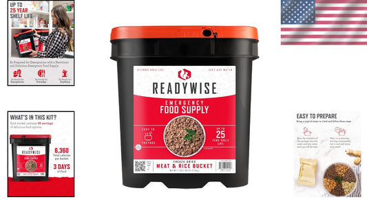 Emergency Food Bucket: 88 Servings of Freeze-Dried Chicken, Beef, Pork & Rice