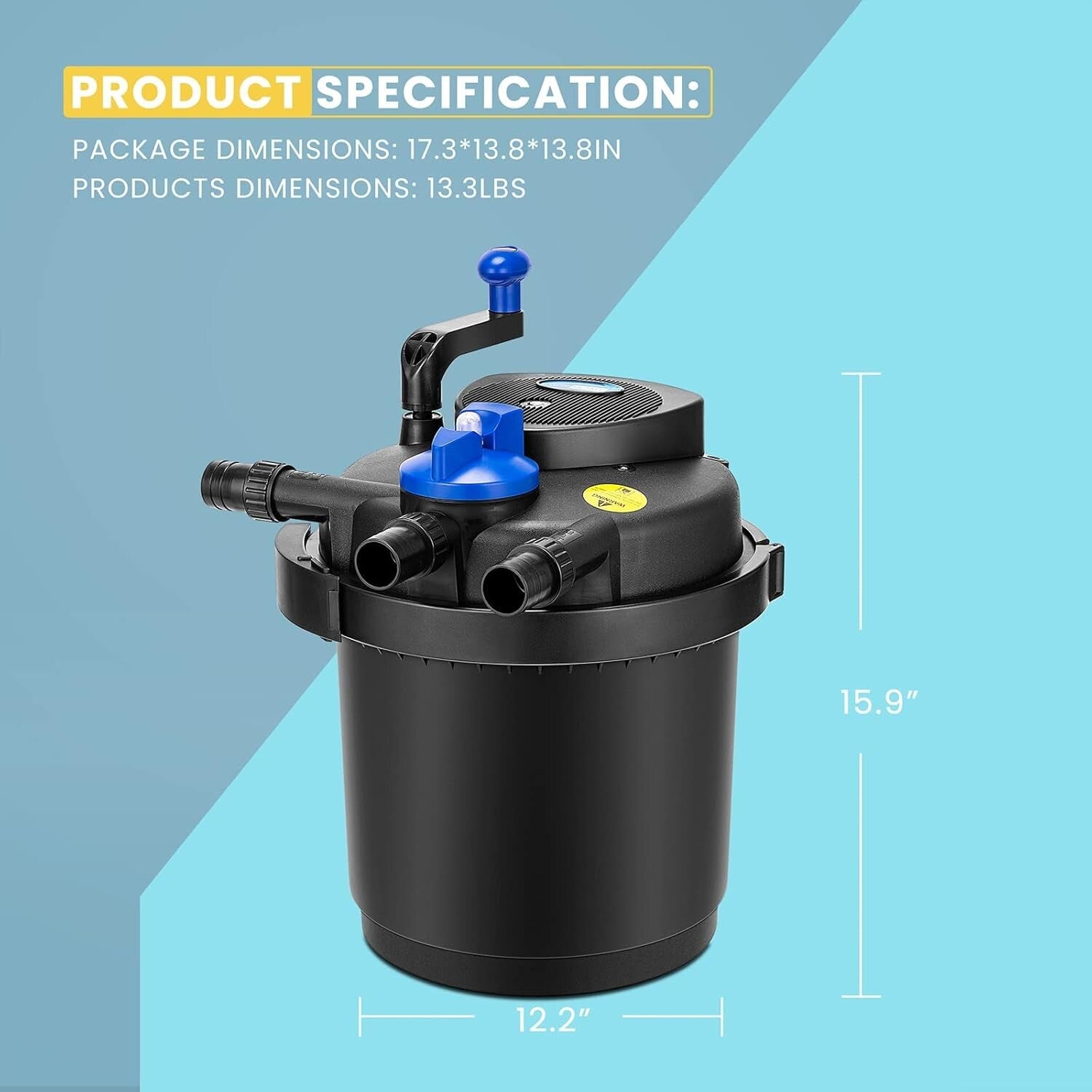 Easily Maintained Pond Filter with 13-Watt UV Light & Crank Cleaning Mechanism