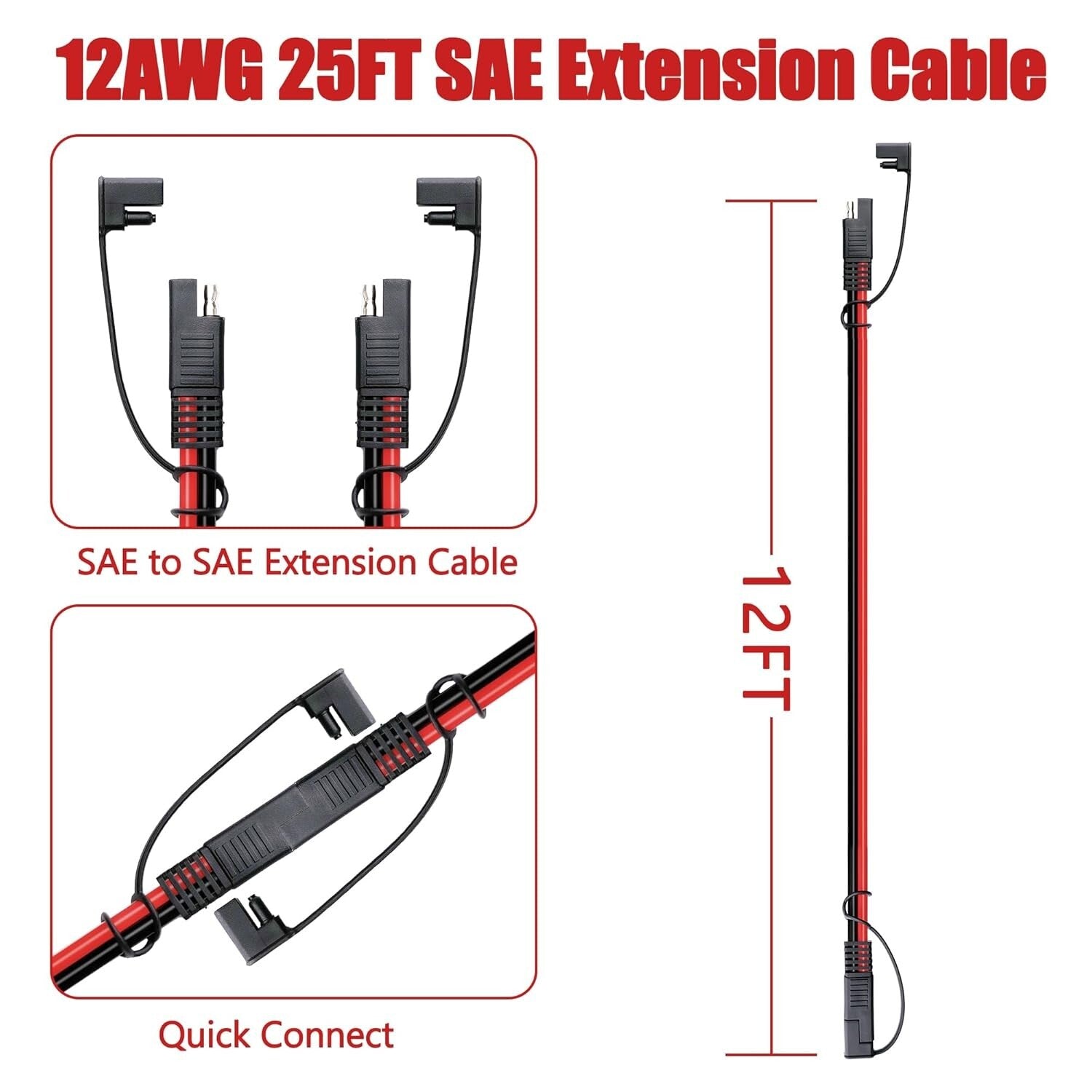 Durable 25 Feet SAE Adapter Cable - Ideal for Outdoor Solar and RV Applications