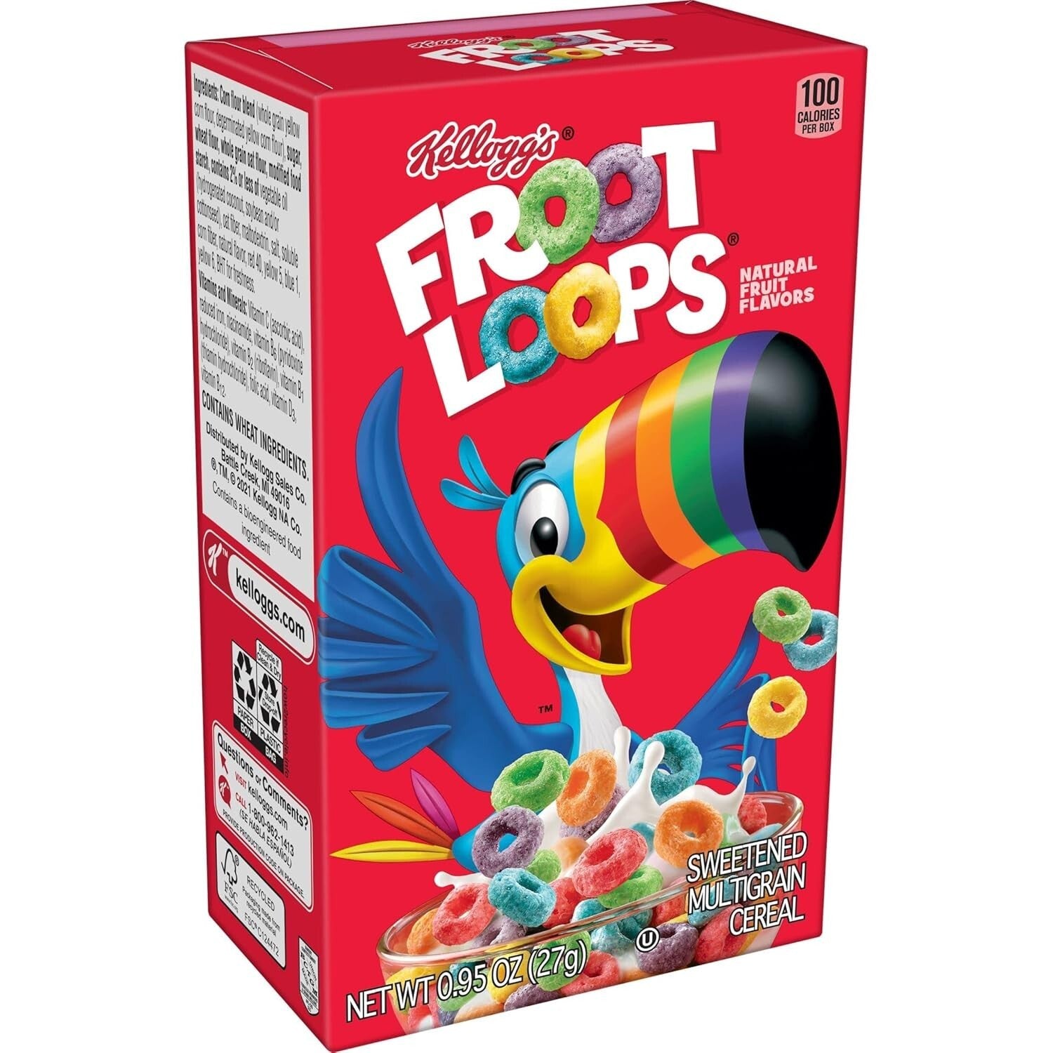 Kellogg's Original Breakfast Cereal - Healthy Fruity Rings, 70 Boxes of 0.95oz