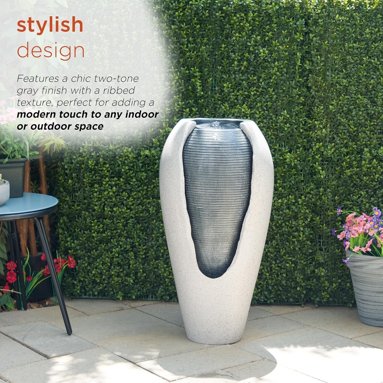 Versatile 29" LED Illuminated Ribbed Jar Fountain for Indoor/Outdoor Relaxation