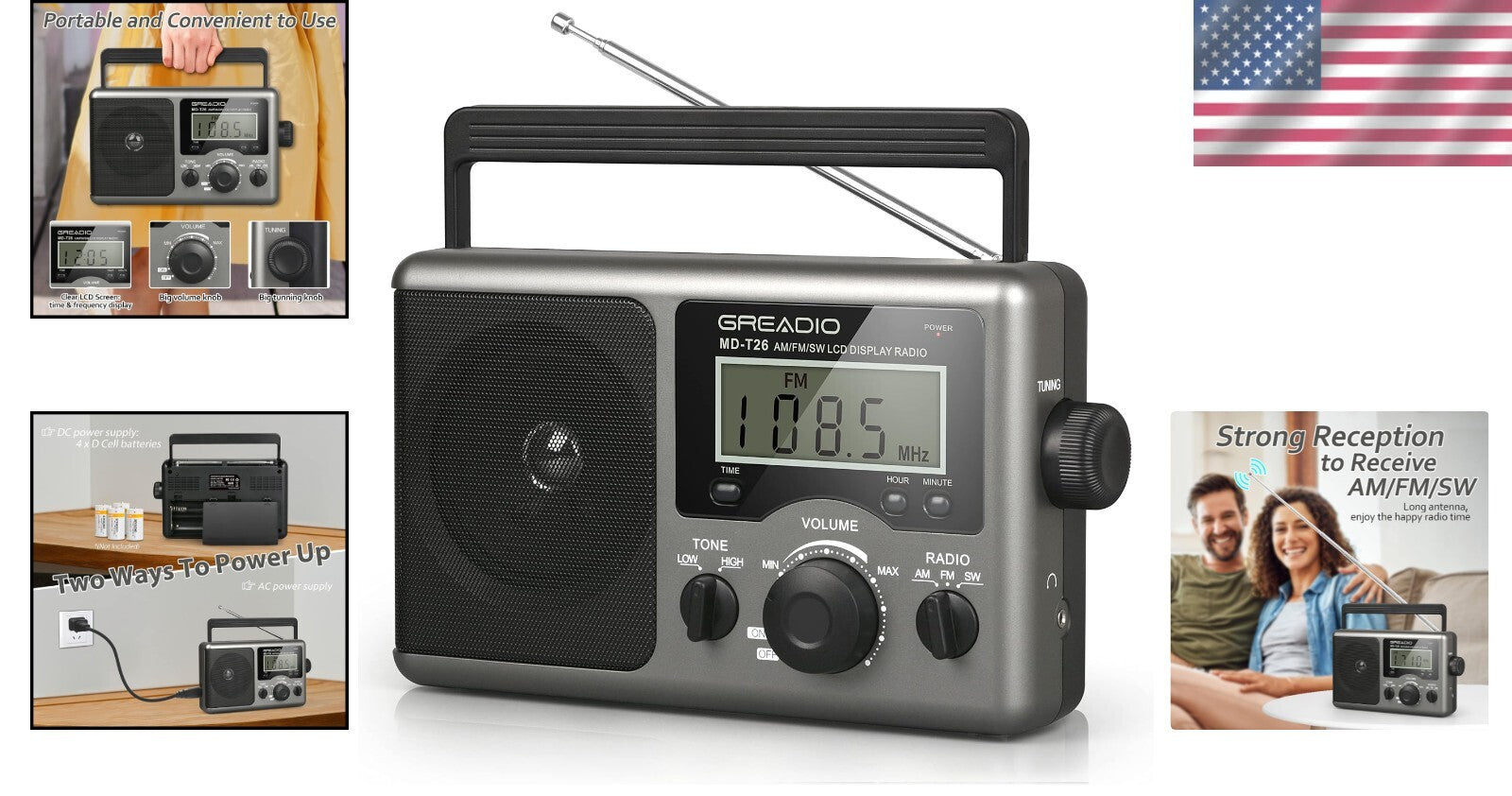 AM/FM Transistor Radio with LCD Display & Earphone Jack - Ideal Gift for Elders