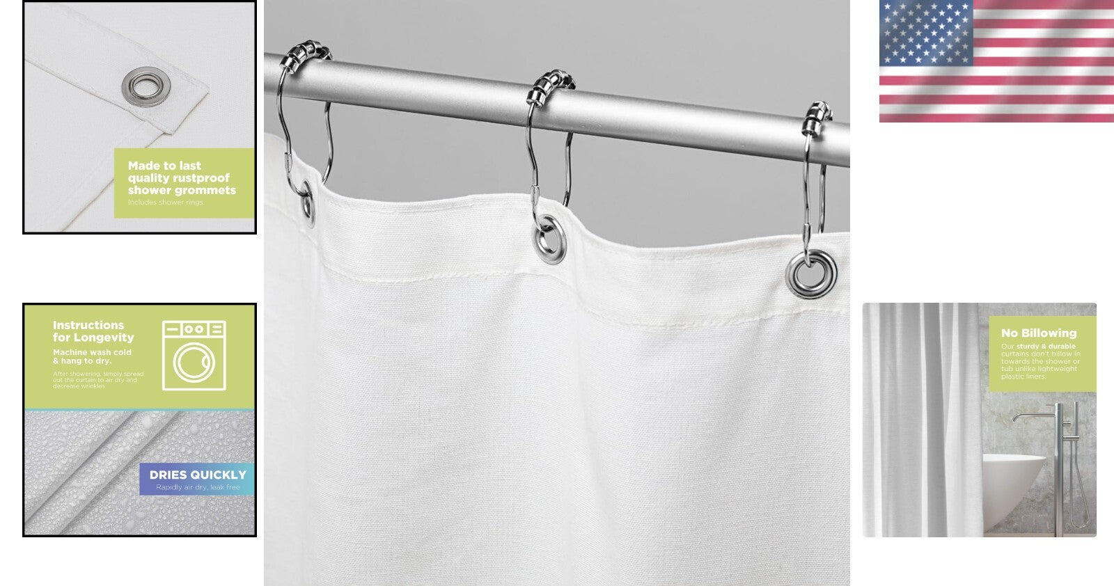 Versatile Cotton Shower Curtain 70" x 74" - Eco-Friendly & Quick Dry Design