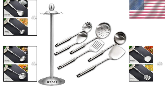 Dishwasher Safe 6-Piece Cooking Utensils with Rotating Holder for Clean Counters