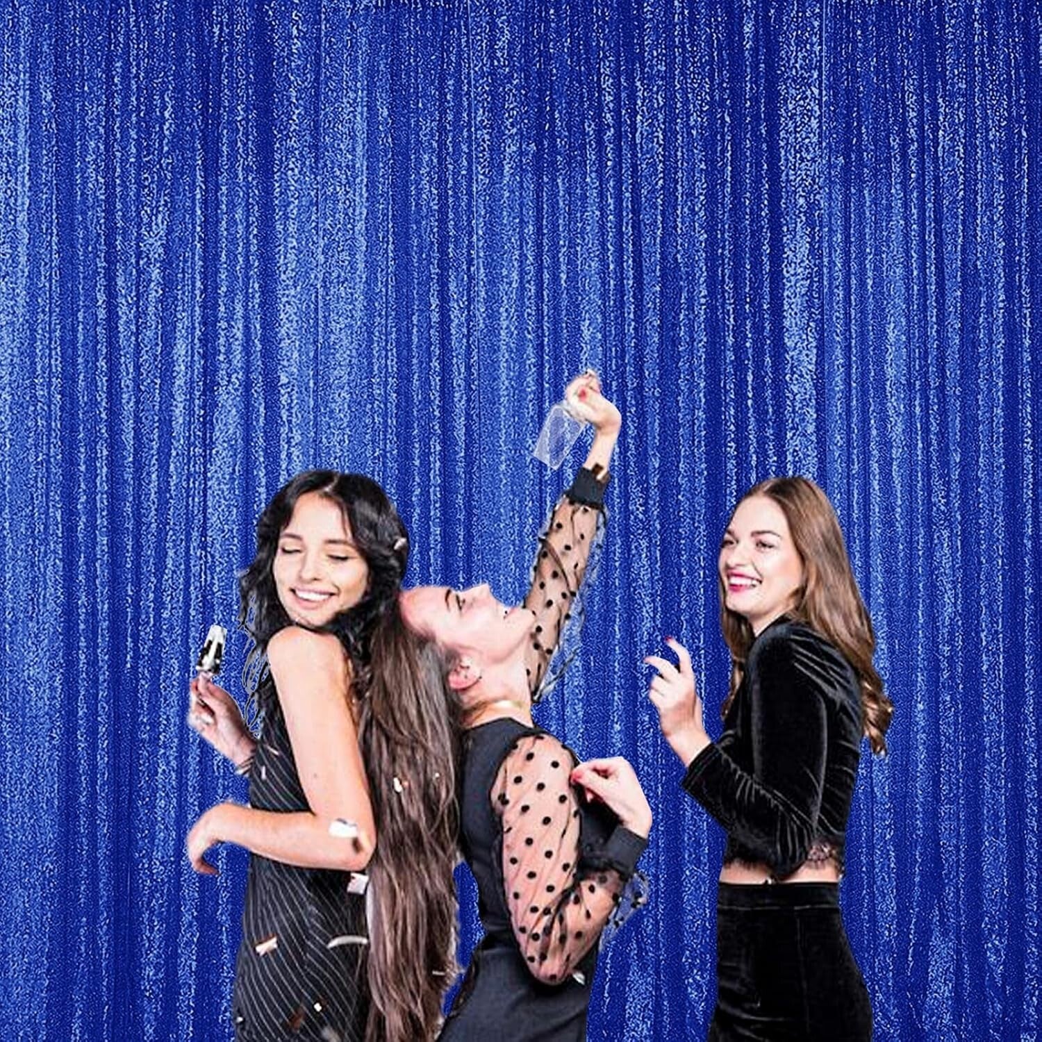 Elegant 4-Piece Navy Sequin Photography Backdrop - 2FT x 8FT Perfect for Parties