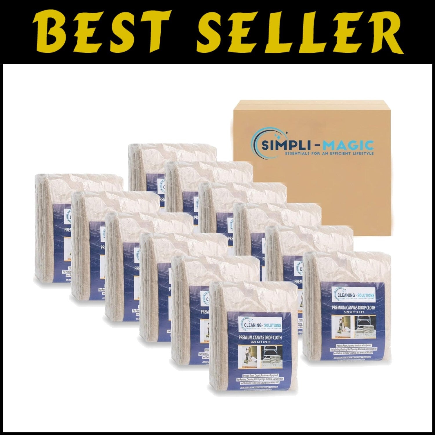 12-Pack 6' x 9' Heavy-Duty Canvas Drop Cloths for Ultimate Surface Protection