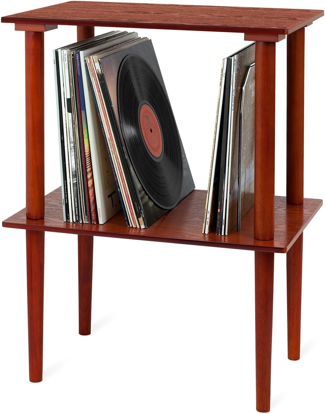 Elegant Mahogany Wooden Stand for Music Centers with 50+ Vinyl Record Holder