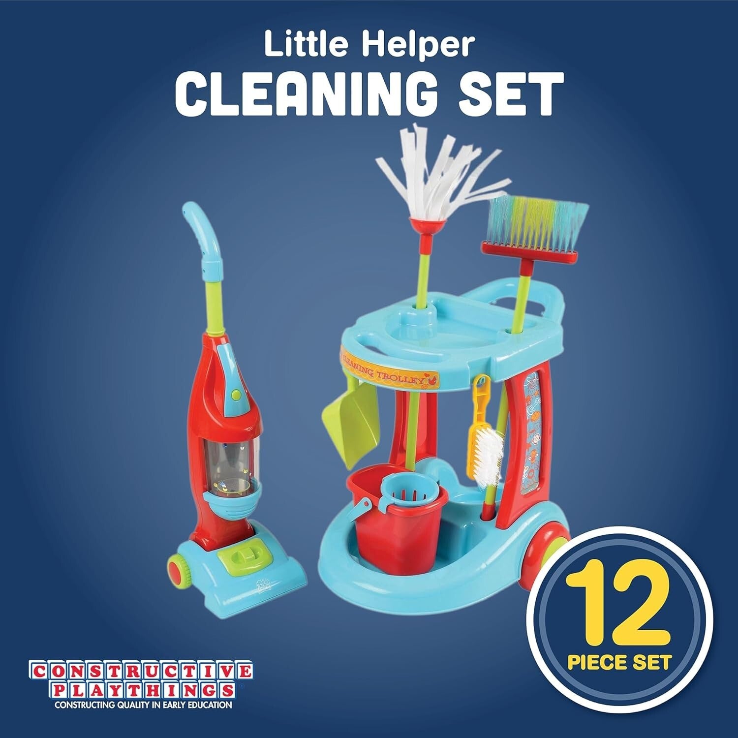 Child-Friendly Cleaning Play Set - Toy Vacuum, Trolley & Broom for Ages 3+
