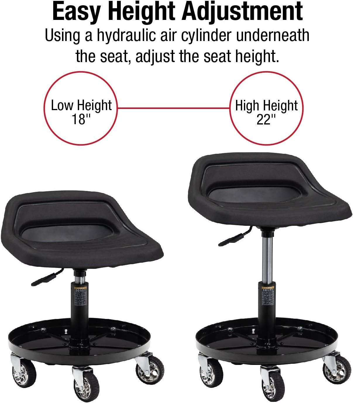 Telescoping Tractor Seat with Tool Tray & Heavy-Duty Casters - 300 lbs Capacity
