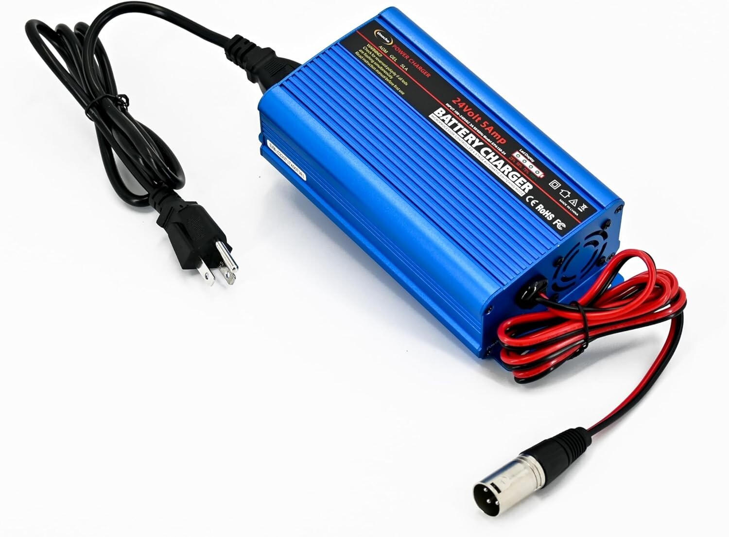 Compact 24V Automatic Smart Battery Charger with XLR Connector & LED Indicators