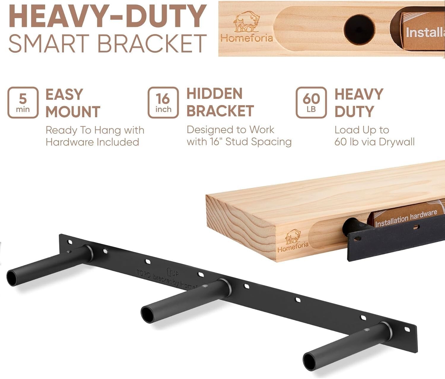 48 Inch Durable Floating Shelves for Wall - Modern Pine Wood Styling