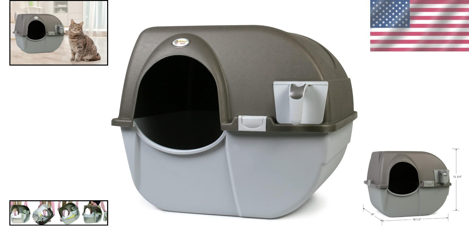 Effortless Grey Litter Box for Small to Medium Cats - No Electricity Needed