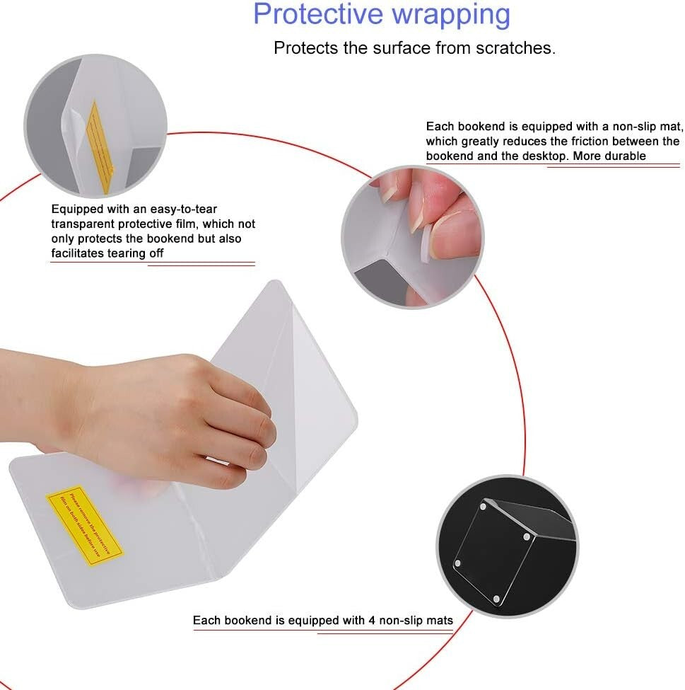 Durable Clear Acrylic Book Holder Stand – 20pcs Polished Bookends for Shelves