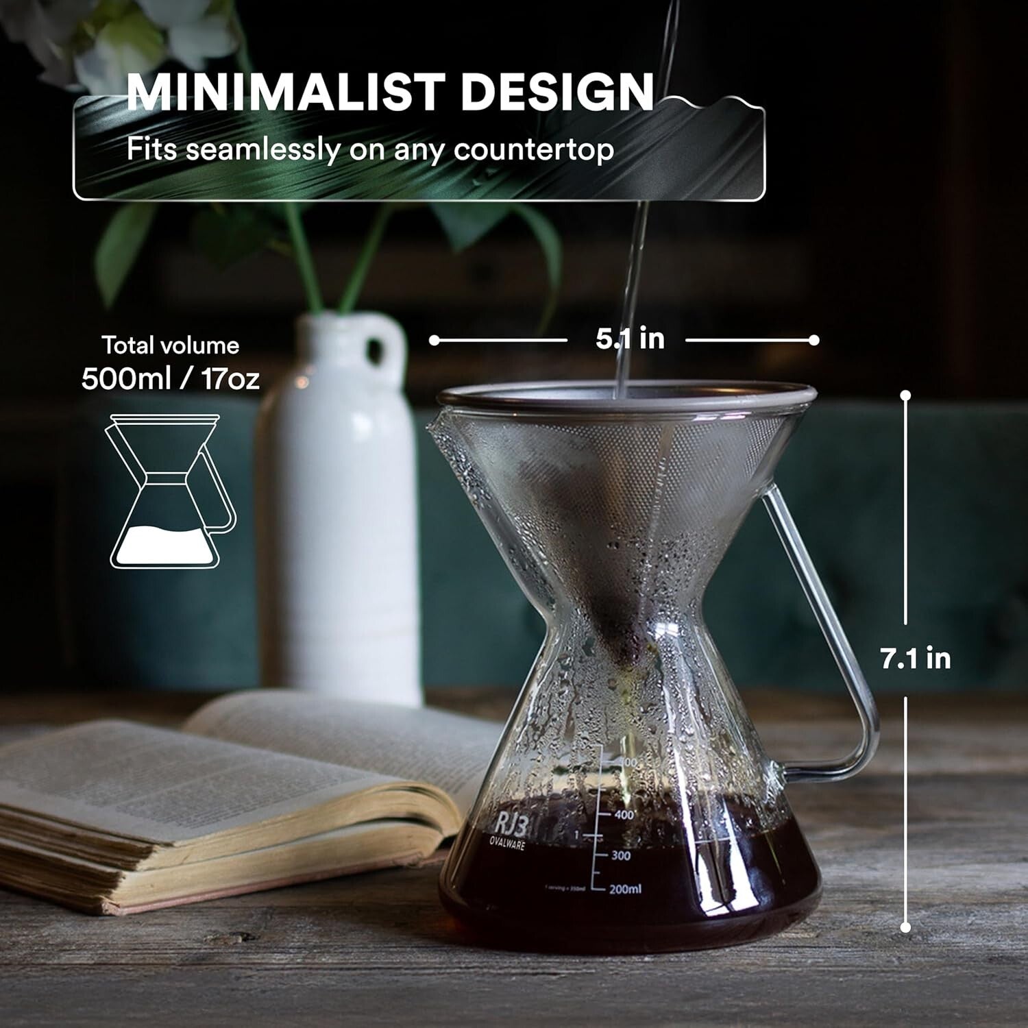 17oz Pour Over Coffee Maker with Stainless Steel Filter & Precision Measuring...