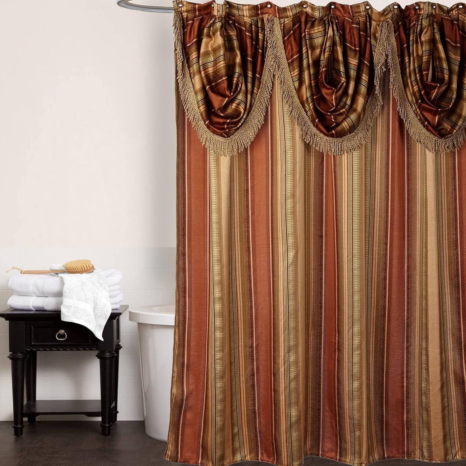 Durable 13-Piece Bathroom Shower Curtain Set with Elegant Striped Pattern