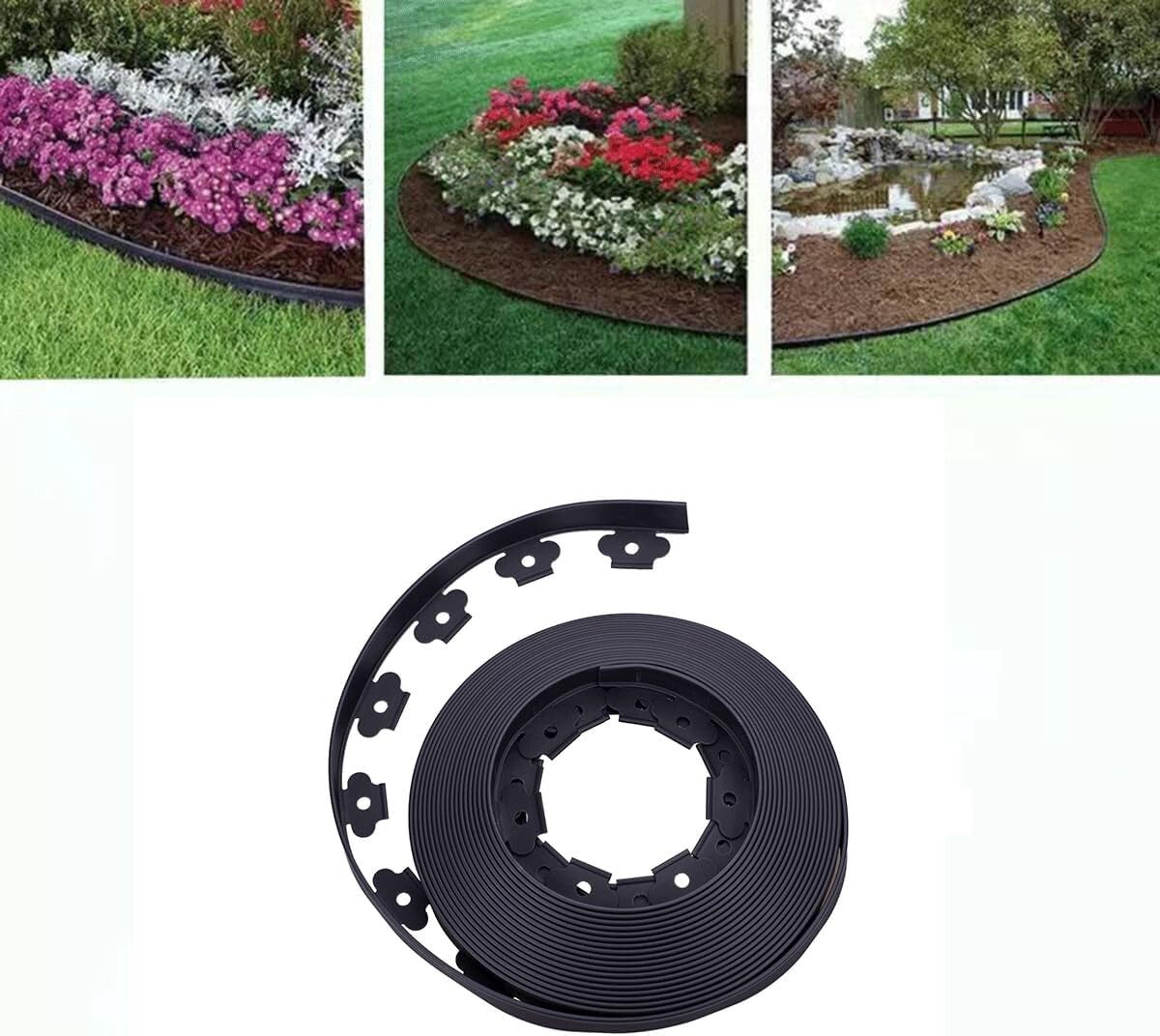 100FT No-Dig Landscape Edging Kit with 60 Durable Stakes - Black Beautification