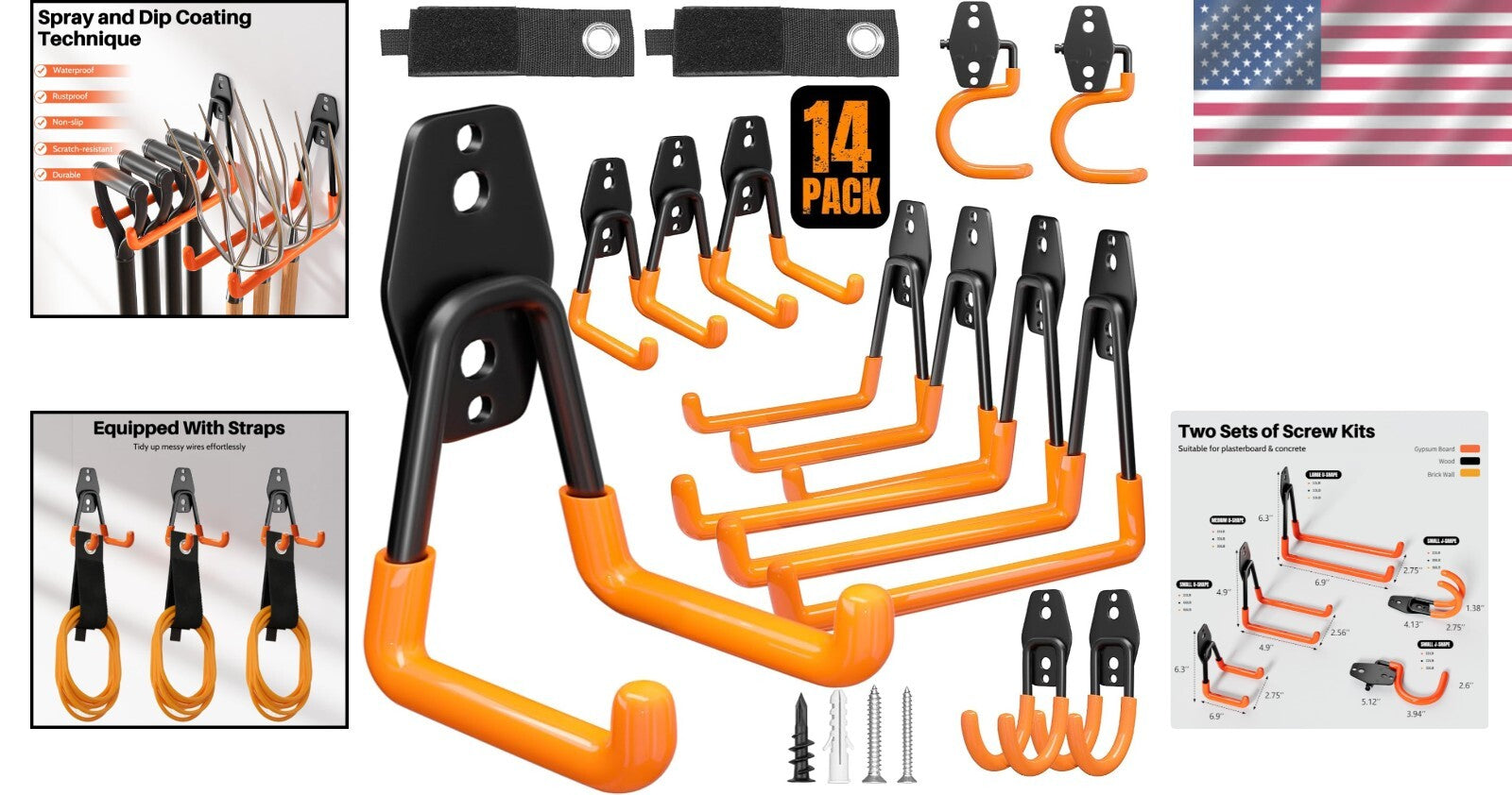14-Pack Adjustable Garage Hooks for Maximum Tool Organization - Easy Install