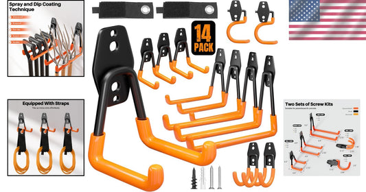 14-Pack Adjustable Garage Hooks for Maximum Tool Organization - Easy Install