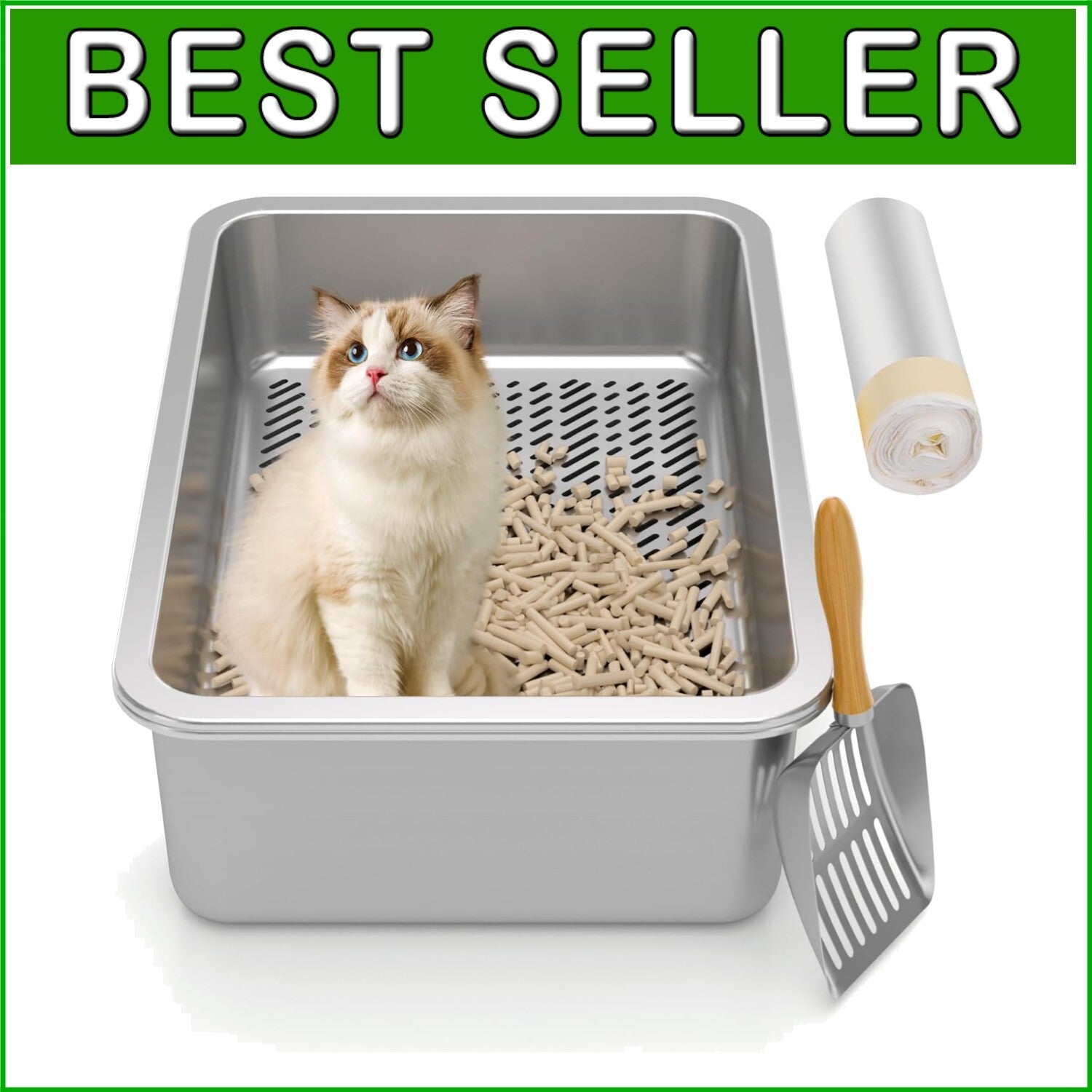 Medium Stainless Steel Sifting Litter Pan for Small Cats - Easy Clean Design