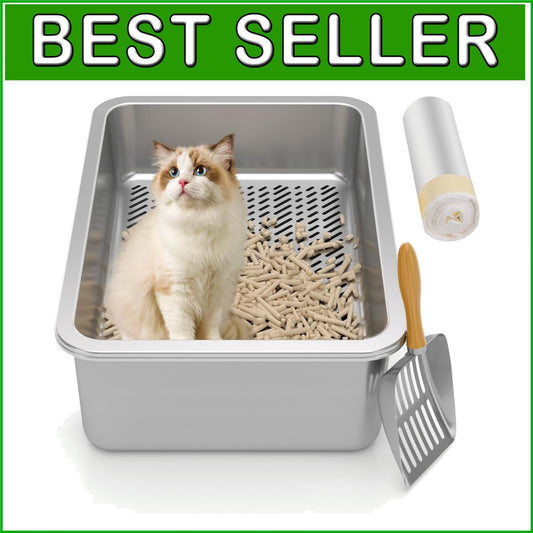 Medium Stainless Steel Sifting Litter Pan for Small Cats - Easy Clean Design