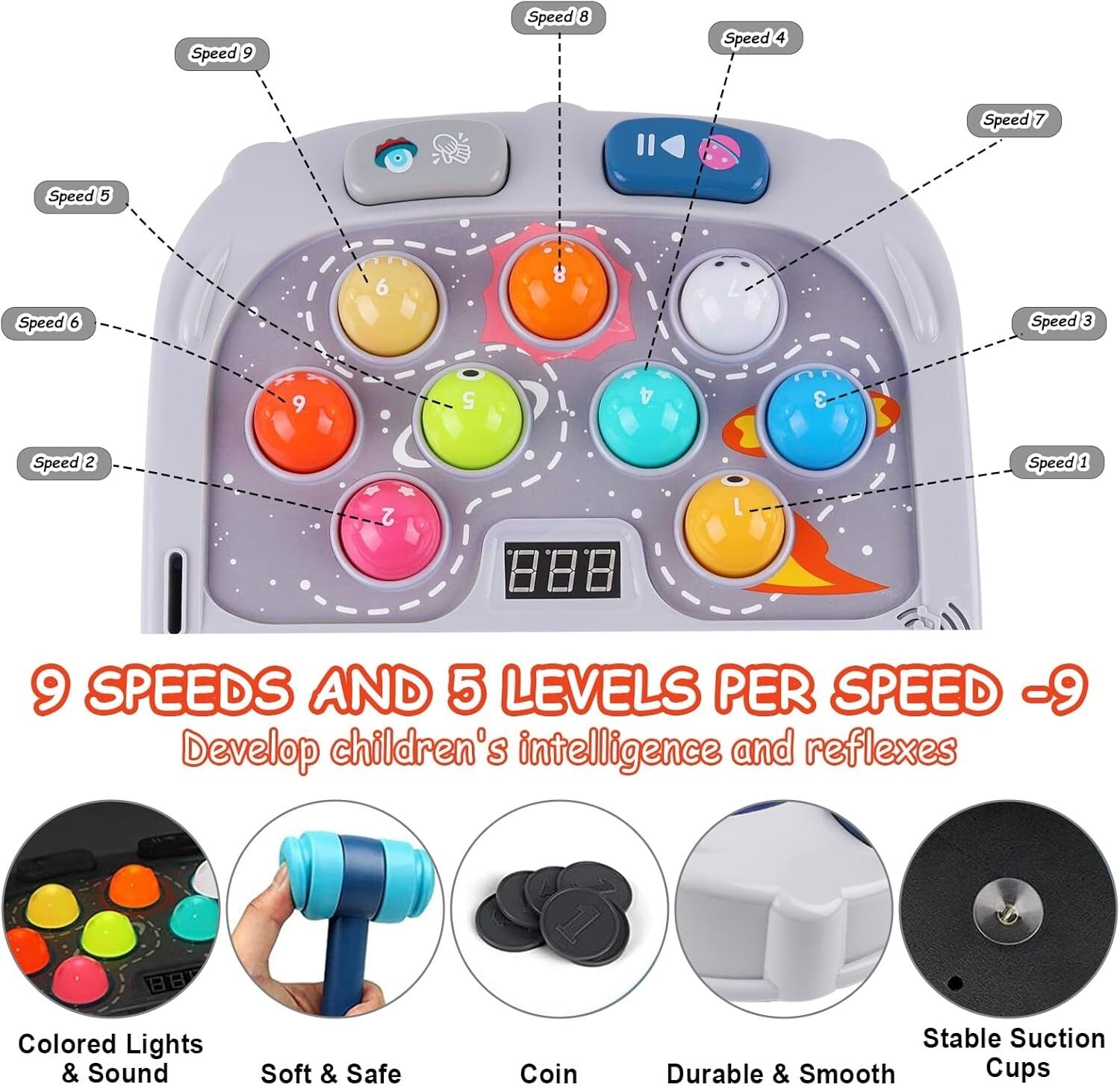 Safe and Sturdy Whack Mole Game with Sound & Light - Ideal for Young Children