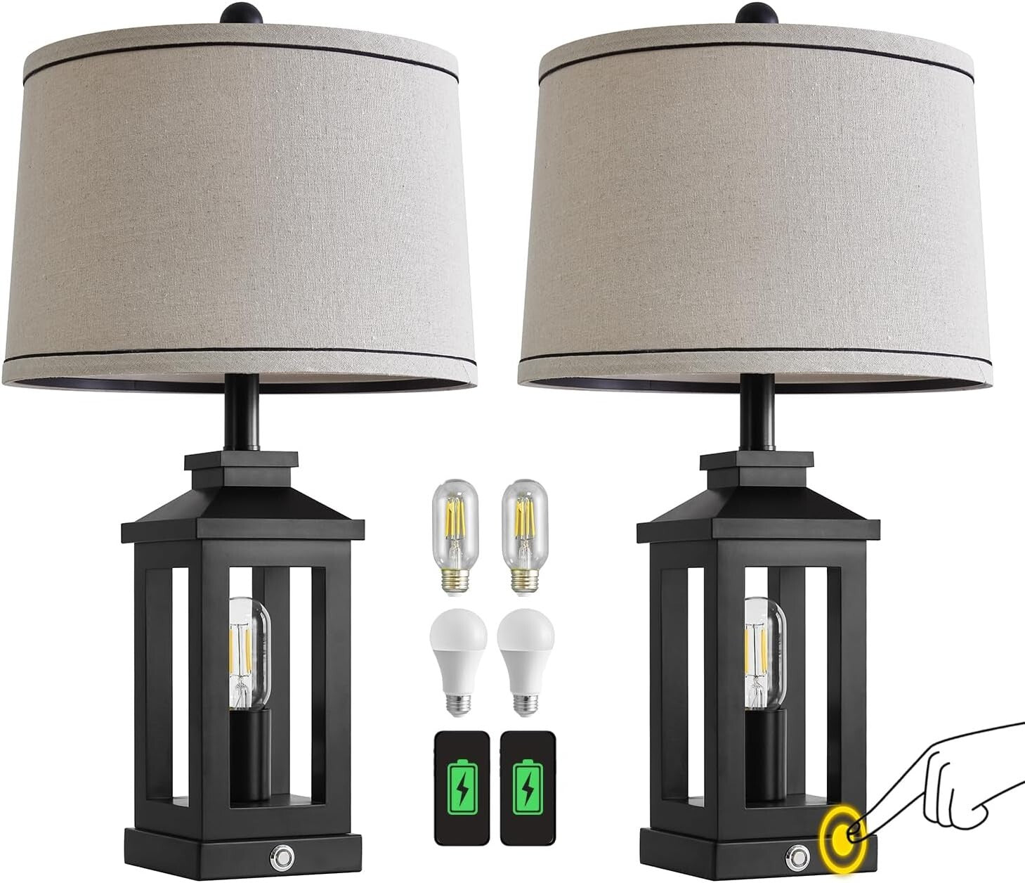 Elegant 23.75" Vintage Modern Table Lamps with Dimmable Touch Control - 2 Pack