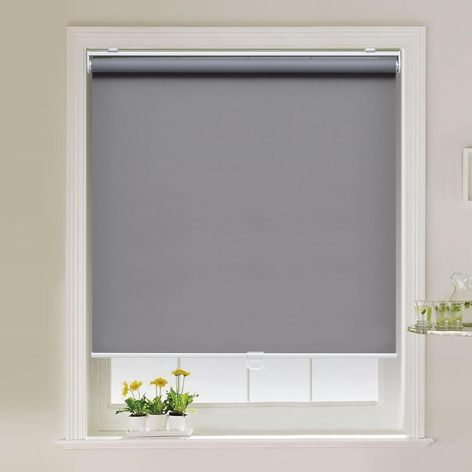 Grey Blackout Roller Blinds 35" W x 72" H - UV Protection & Thermal Insulation