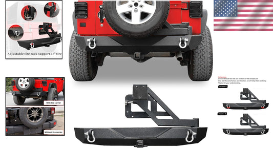 All-in-One Jeep Bumper with Tire Carrier and Hitch Receiver for JK JKU Models