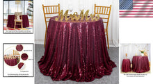 Load image into Gallery viewer, Luxurious 120-Inch Round Burgundy Sequin Tablecloth for Special Occasions