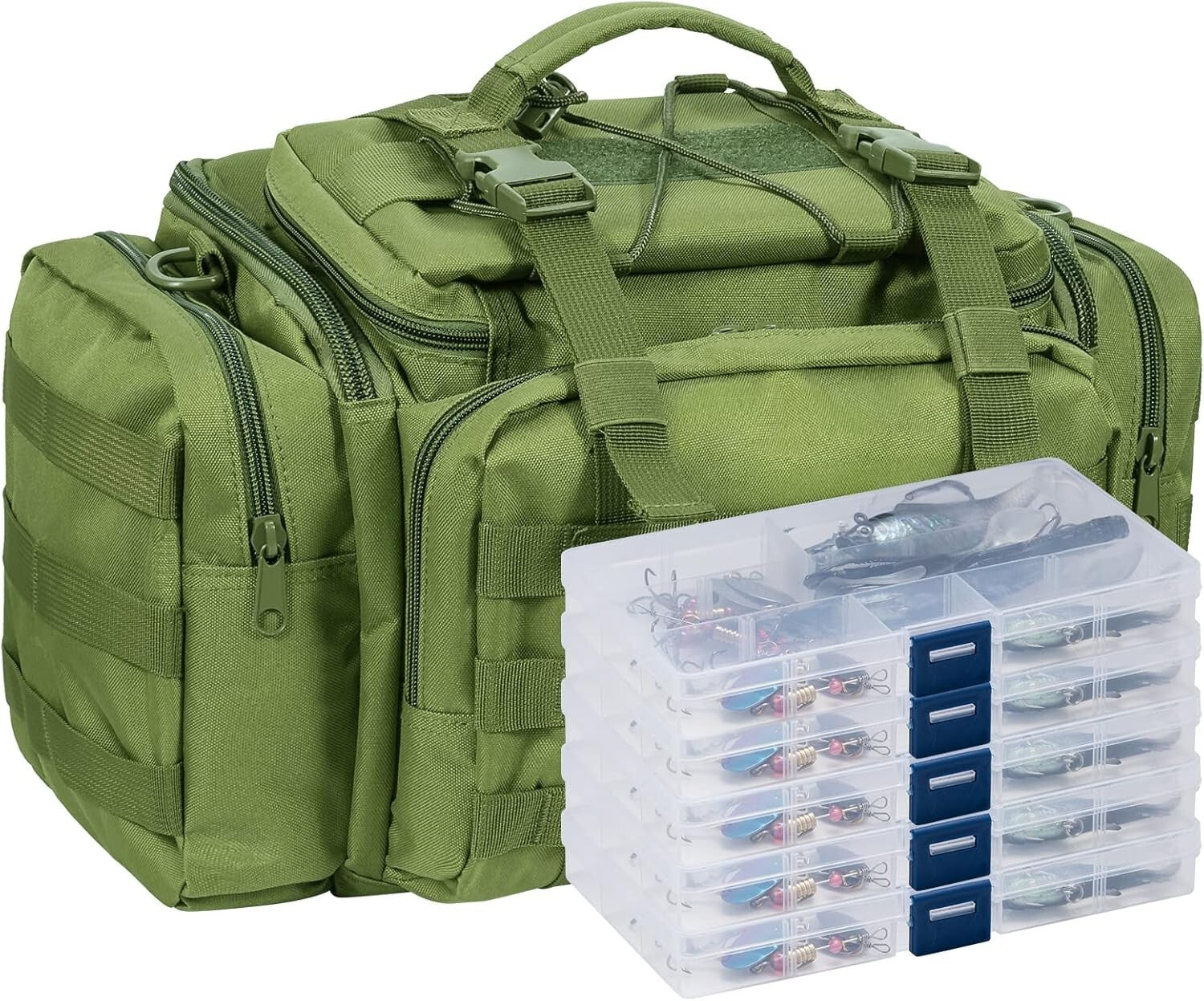 Durable Fishing Tackle Bag with 60 Assorted Lures - Lightweight & Convenient