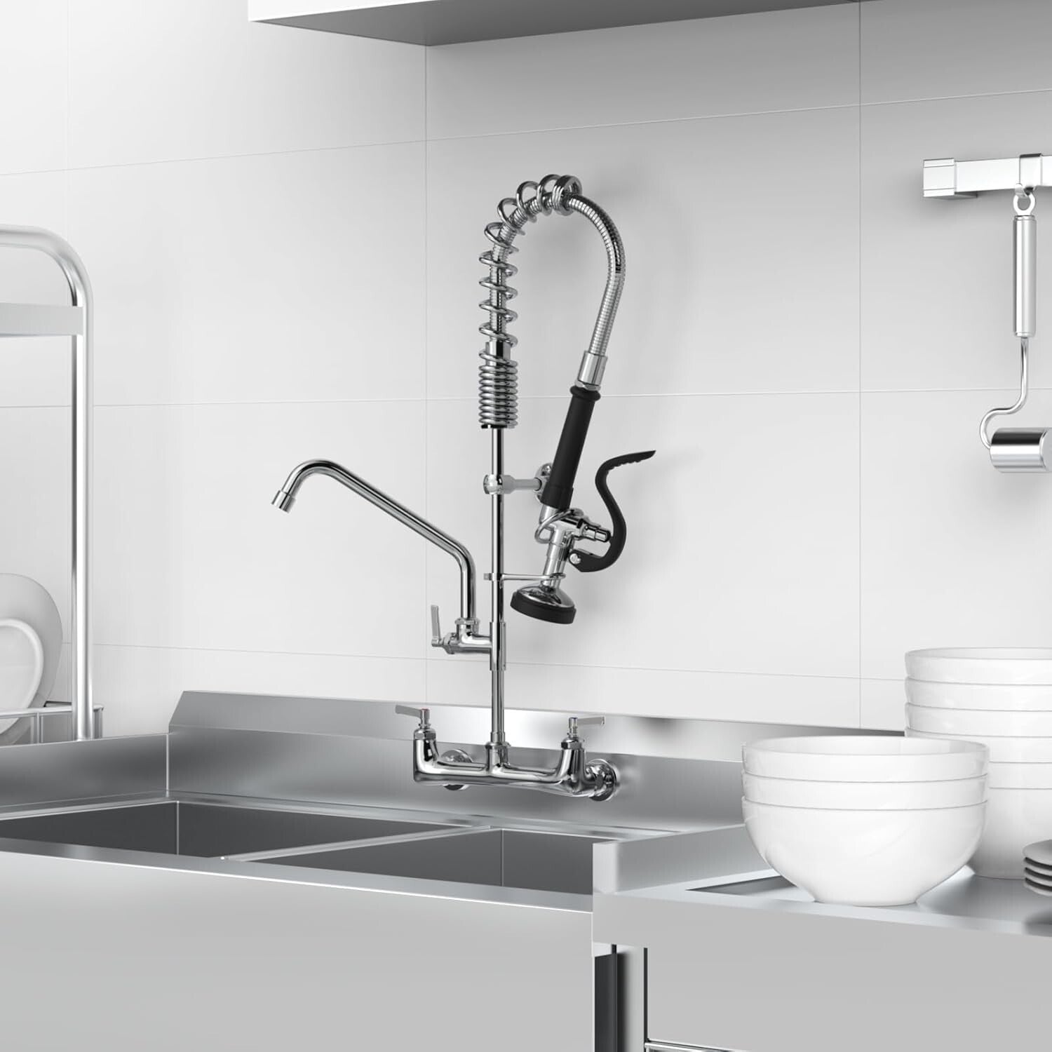Easy-Install Commercial Sink Faucet - 25'' Height with Lever Handles & Sprayer