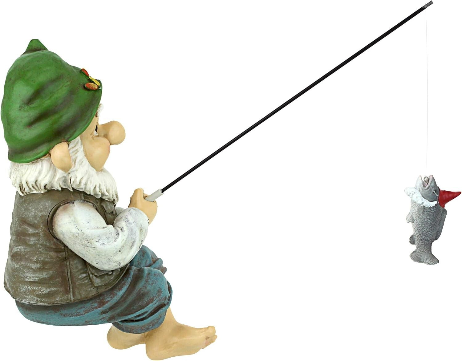 Charming Ziggy Fishing Gnome 9" Tall Cast Stone Resin Shelf Sitter Statue