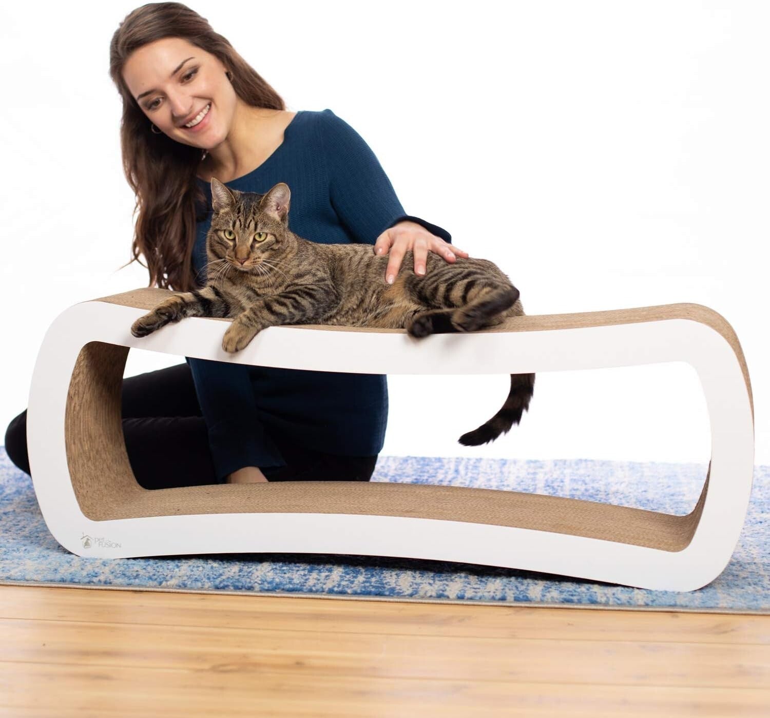 Jumbo Cat Scratcher Lounge - Stylish 39" White Cardboard Perch for Playtime