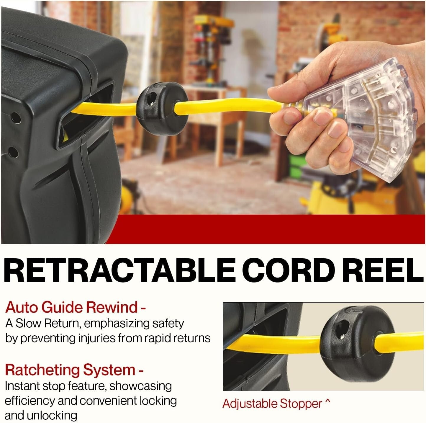 Premium 12AWG x 50ft Extension Cord with Glow Strip & Slow Retraction Technology