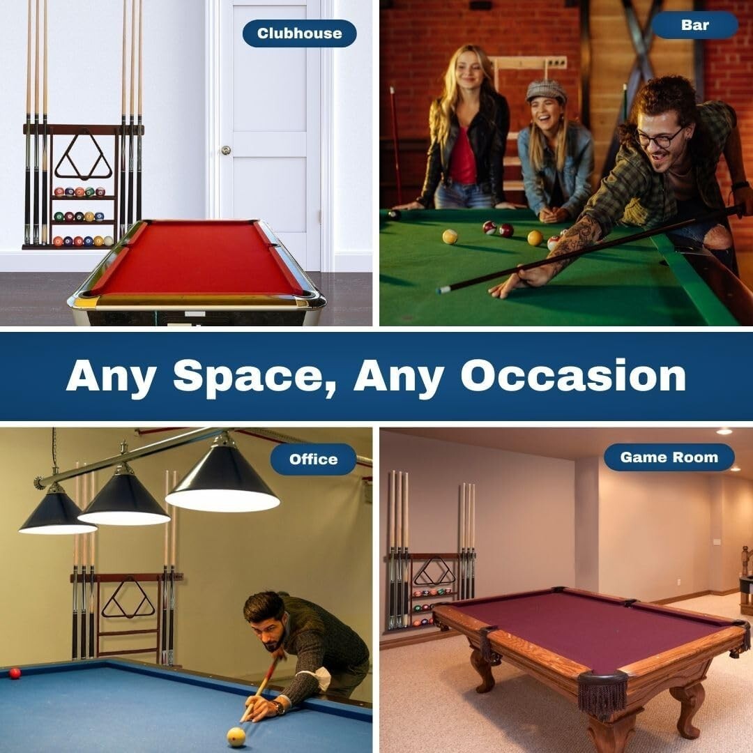 Elegant Black Wall Mount Cue Rack - Holds 6 Cues & 16 Balls - Easy Installation