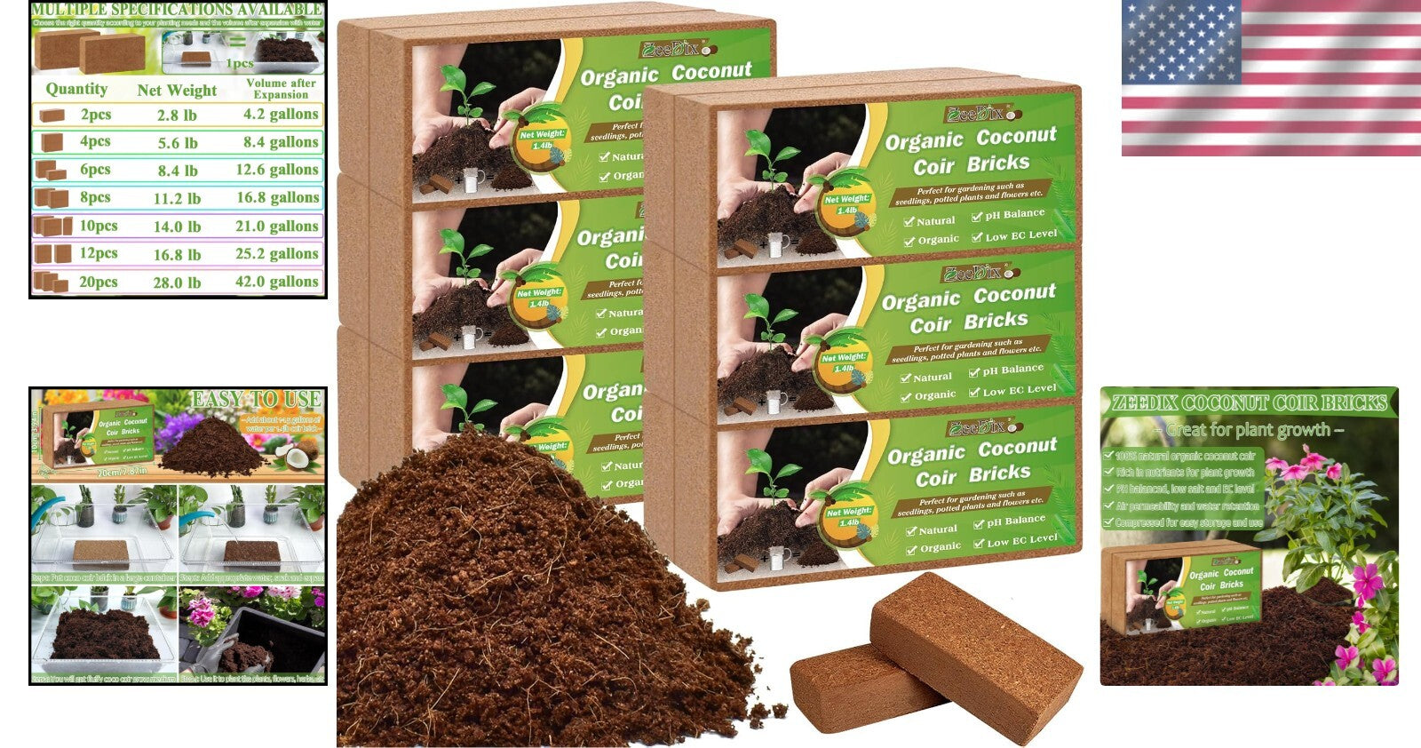 12 Pack Natural Coco Coir Bricks - Low EC & pH Balanced Gardening Medium