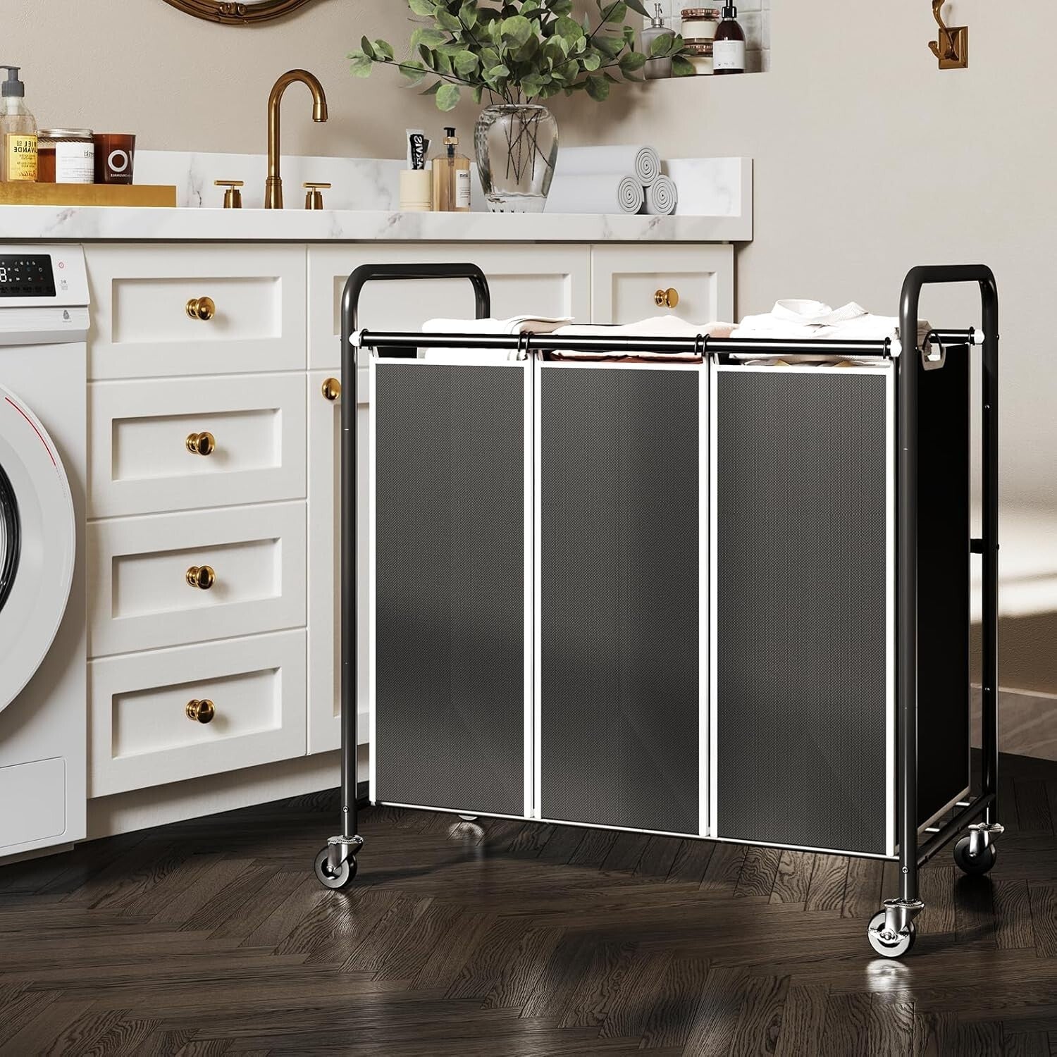 Eco-Conscious Laundry Sorter Cart with Waterproof Bags & Locking Wheels, Black