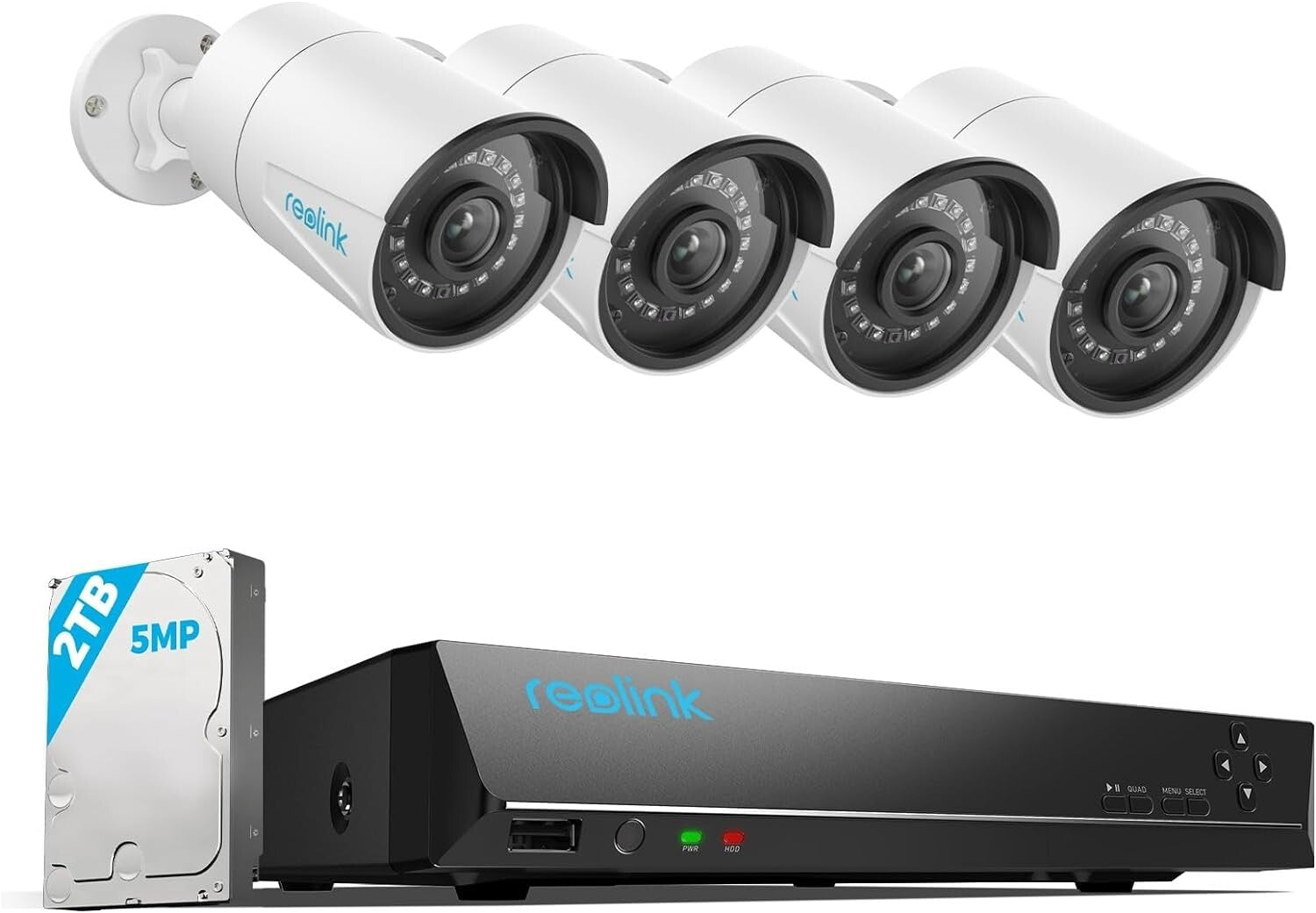 Full HD 5MP Outdoor Security System - 4 Wired Cameras, 2TB Storage & Easy Setup