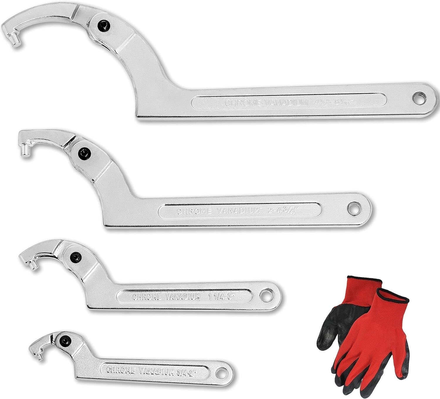 4-Piece Adjustable Spanner Hook Wrench Set for Hydraulic & Mechanical Repairs