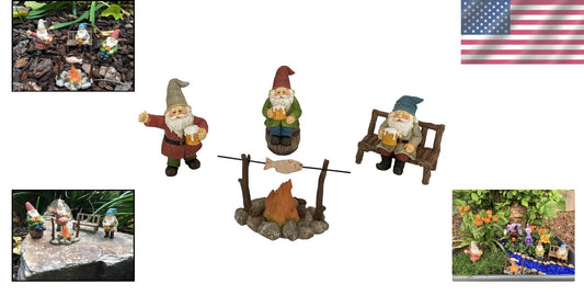 Charming Beer-Loving Gnome Set - Complete 5-Piece Fairy Garden Collection
