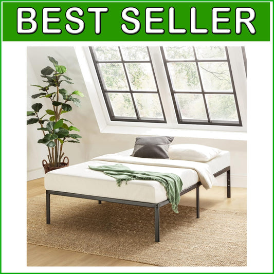 Black Steel Slat Foundation Bed - 14-Inch Height, Easy Assembly, Sturdy Support