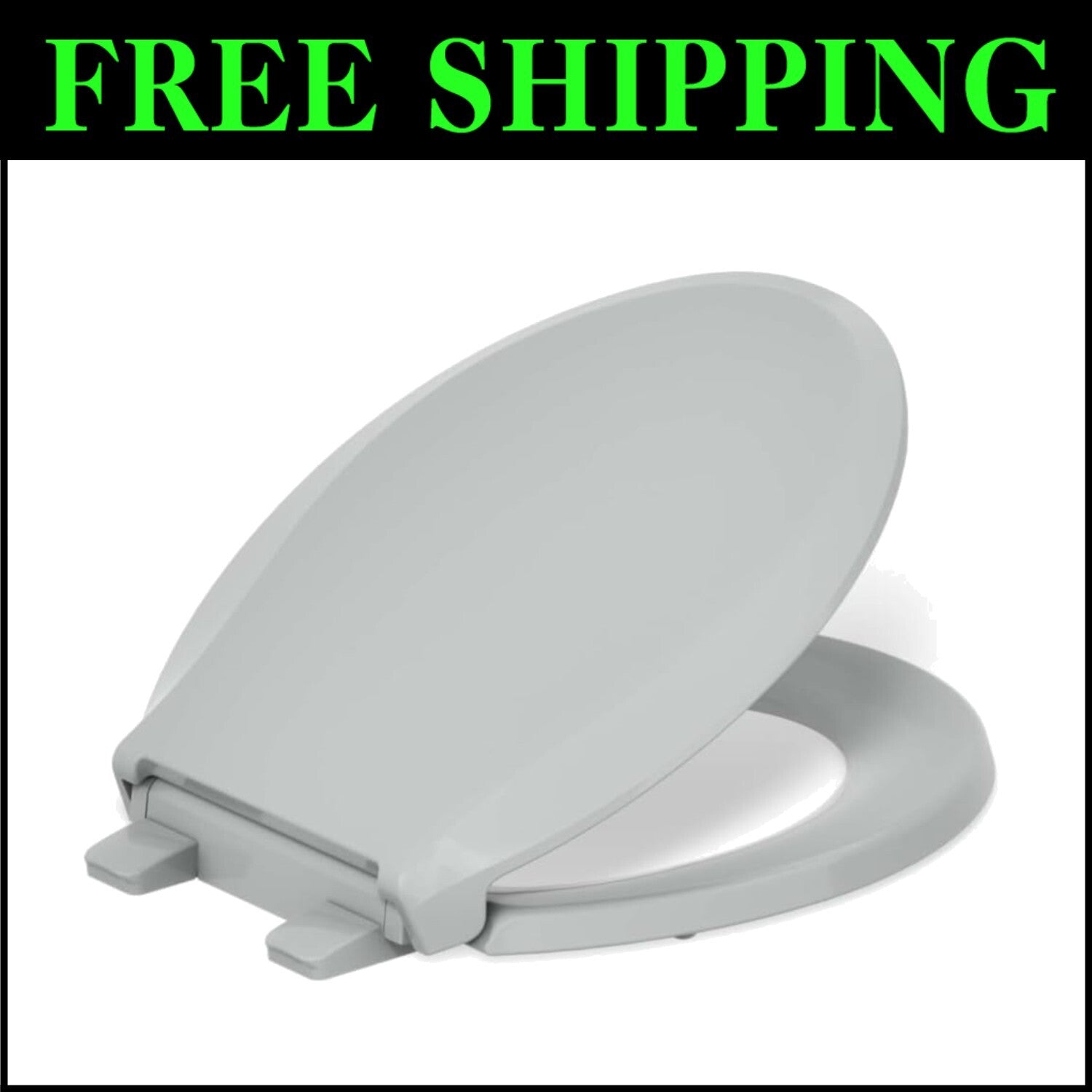 Stylish Ice Grey Round Toilet Seat with Secure Grip-Tight Installation Hardware