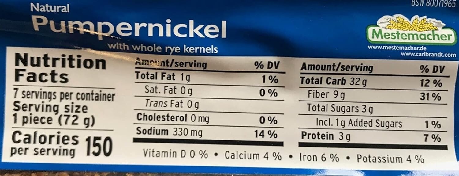 Low Carb Pumpernickel Bread - 17.6 Oz Bundle of 12 - Supports Digestive Health