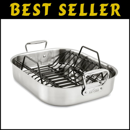 Elegant Stainless Steel Roaster with Nonstick Rack - Holds Up to 25-lb Turkey