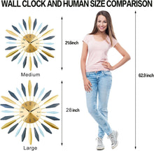 Load image into Gallery viewer, Oversized 27.6-Inch Sunburst Metal Wall Clock - Elegant Living Room Accent