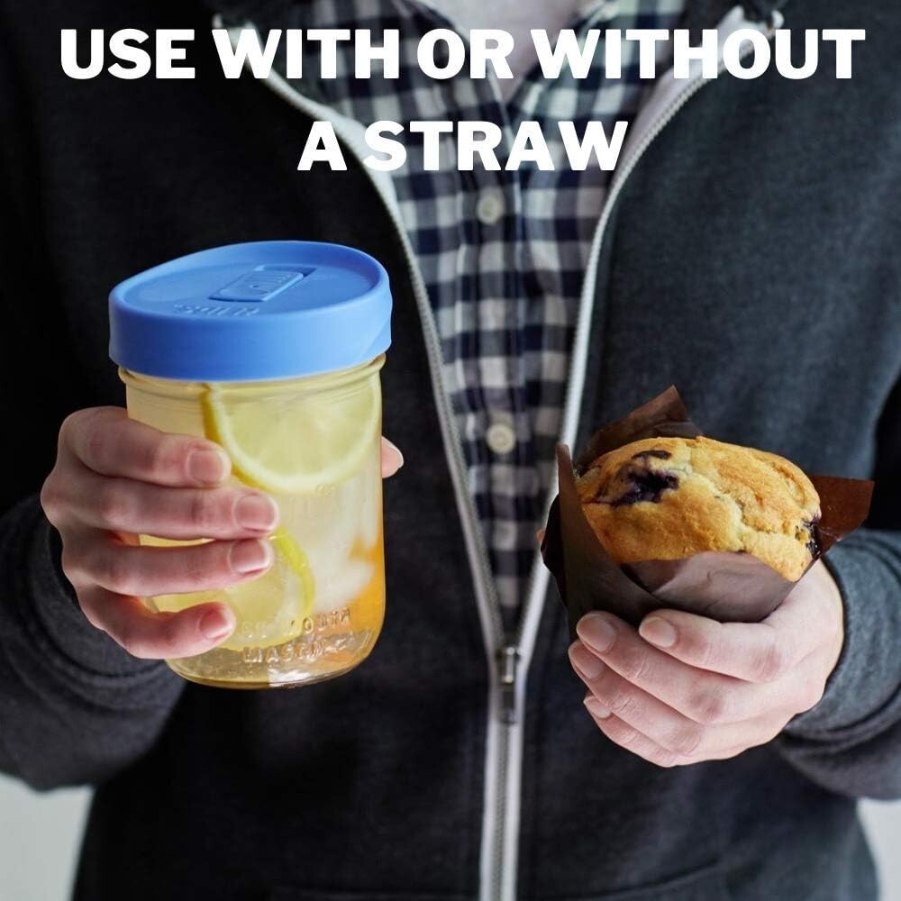 Durable Plastic Mason Jar Drink Lids, Classic Colors, Dishwasher Safe - 6 Pack